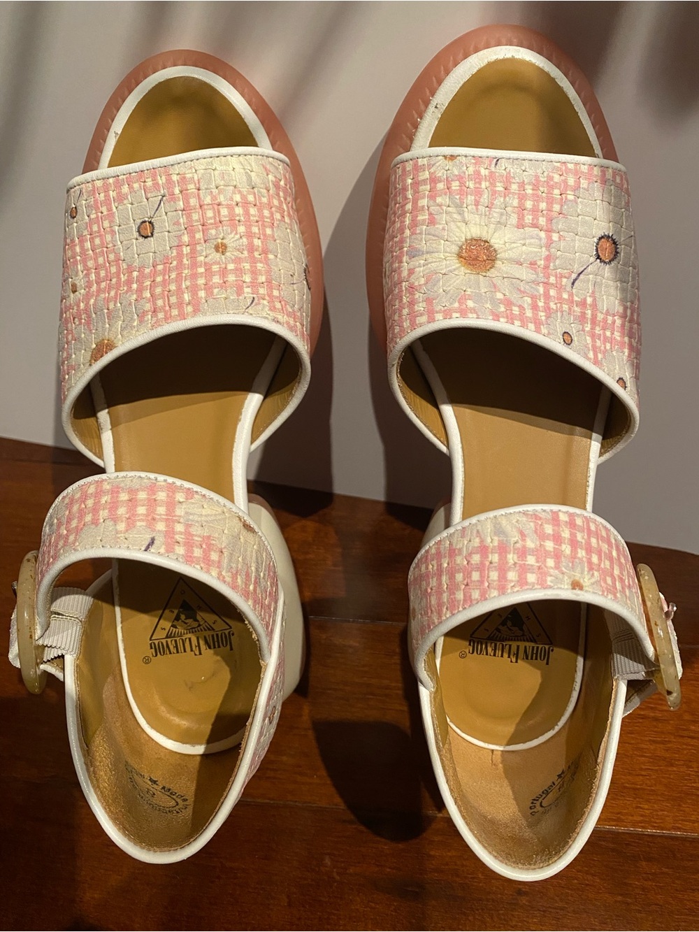 Fluevog Pink and white Woven leather Block heel Mary Janes - Picture 5 of 5